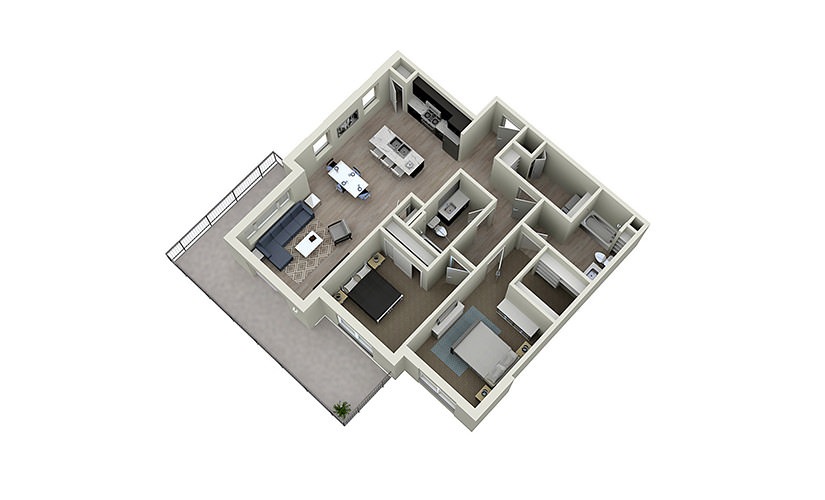 2E - 2 bedroom floorplan layout with 2 bathrooms and 1252 square feet