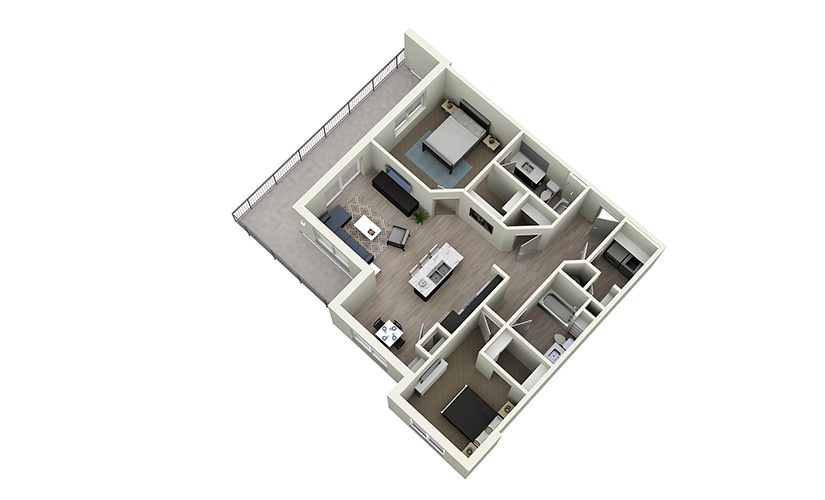 2F - 2 bedroom floorplan layout with 2 bathrooms and 1190 square feet