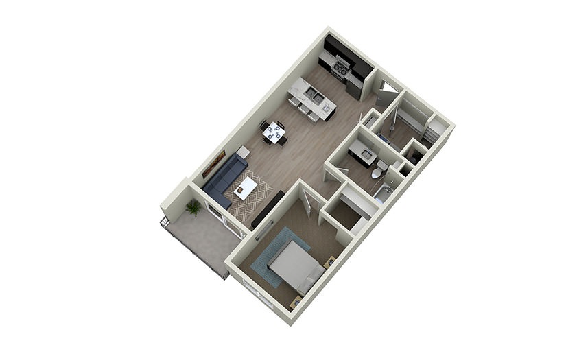 1B - 1 bedroom floorplan layout with 1 bathroom and 795 square feet