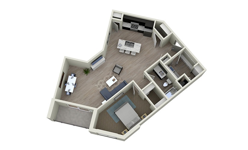 1C - 1 bedroom floorplan layout with 1 bathroom and 976 square feet