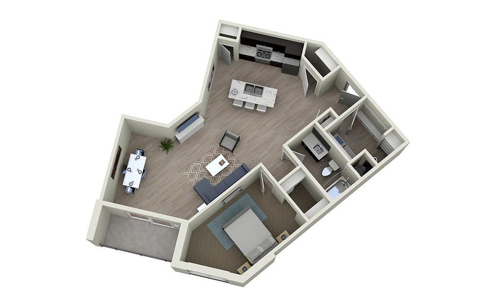 1C - 1 bedroom floorplan layout with 1 bath and 976 square feet.